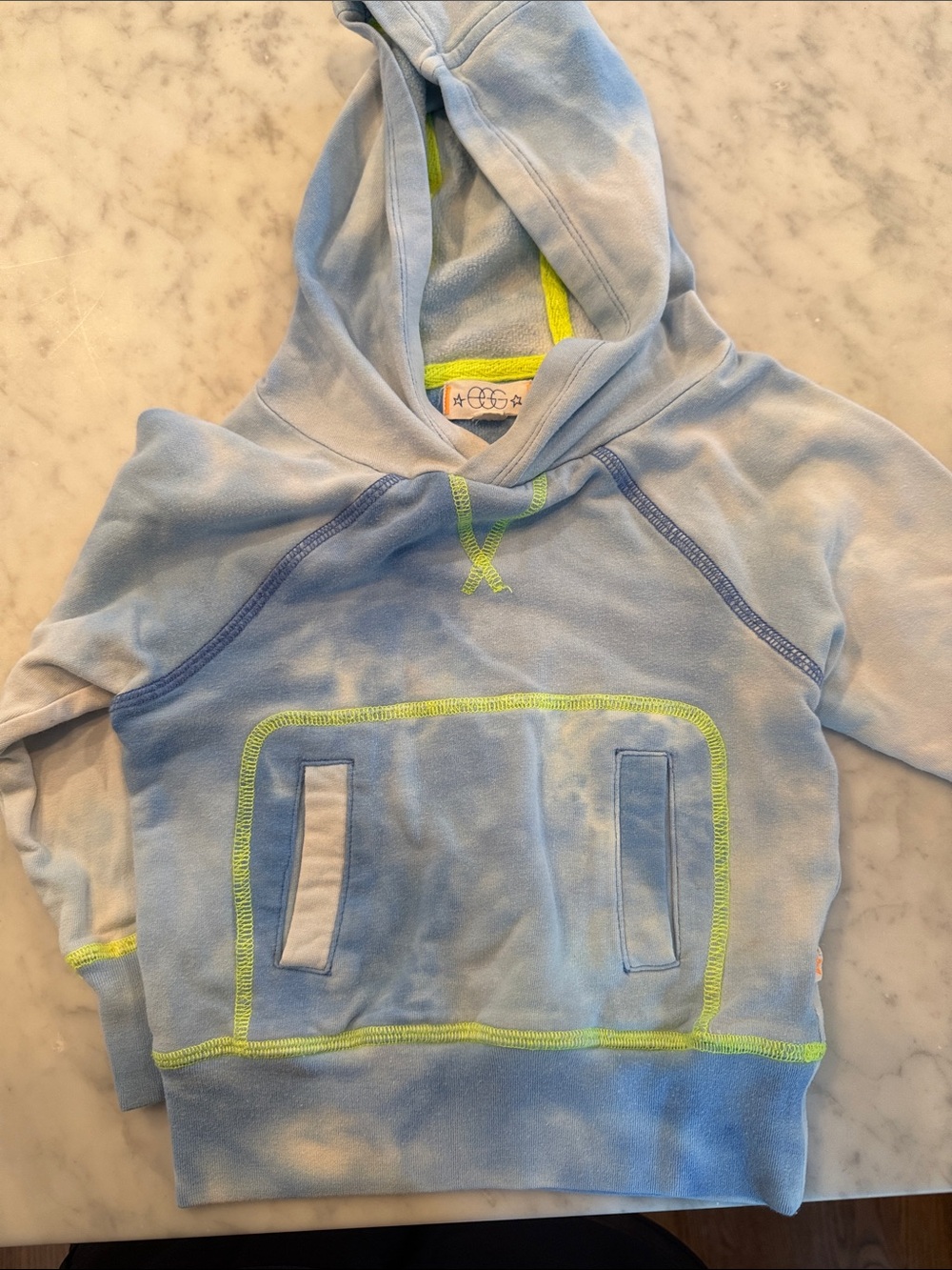 Children's Light Blue Hoodie with Neon Yellow Trim